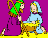 Disegno Adorano Gesù Bambino  pitturato su federica