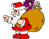 Disegno Babbo Natale e il suo sacco di regali  pitturato su giulia