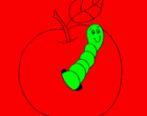 Disegno Mela con il vermiciattolo  pitturato su be  alondra