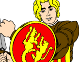 Disegno Cavaliere dallo scudo con leoni  pitturato su PAOLO