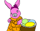 Disegno Coniglietta di Pasqua con l'annaffiatoio  pitturato su martimartina