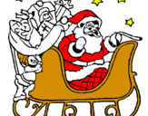 Disegno Babbo Natale alla guida della sua slitta pitturato su francesco