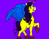 Disegno Unicorno con le ali  pitturato su luisa
