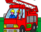 Disegno Camion dei Pompieri  pitturato su niccolò