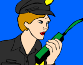 Disegno Polizia con il walkie talkie pitturato su paolo