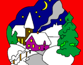 Disegno Villaggio natalizio  pitturato su benedetta