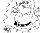 Disegno Babbo Natale con lalbero di Natale pitturato su ssss