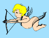 Disegno Cupido in volo  pitturato su maddalena