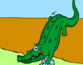 Disegno Alligatore che entra nell'acqua  pitturato su Gogiga Gagagigo