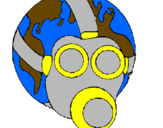 Disegno Terra con maschera anti-gas  pitturato su massy