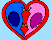 Disegno Uccellini innamorati  pitturato su kiki9c