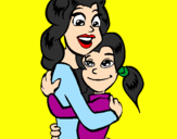 Disegno Madre e figlia abbracciate pitturato su ENZA 9 ANNI  