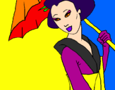 Disegno Geisha con parasole pitturato su GIORGIA