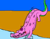 Disegno Alligatore che entra nell'acqua  pitturato su carlo