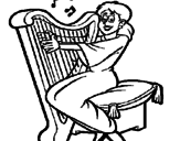 Disegno Suonatrice d'arpa  pitturato su violinista