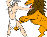 Disegno Gladiatore contro un leone pitturato su mattia