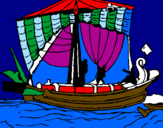 Disegno Barca romana  pitturato su nicole