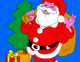 Disegno Babbo Natale con lalbero di Natale pitturato su  fede e leo