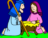 Disegno Adorano Gesù Bambino  pitturato su sara 