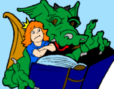 Disegno Drago, ragazza e libro pitturato su andrew