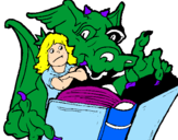 Disegno Drago, ragazza e libro pitturato su mostro