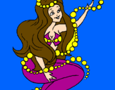 Disegno Sirena tra mille bollicine  pitturato su alice