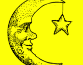 Disegno Luna e stelle  pitturato su cristina