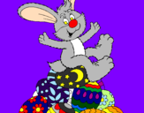 Disegno Coniglio di Pasqua pitturato su un mare di colore