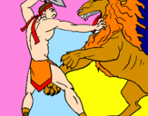 Disegno Gladiatore contro un leone pitturato su franci