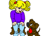 Disegno Bambina con il suo cagnolino  pitturato su rossella bella 3
