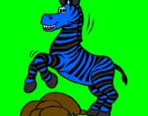 Disegno Zebra che salta sulle pietre  pitturato su bisonte simo