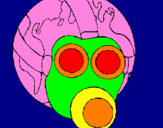 Disegno Terra con maschera anti-gas  pitturato su salvatore amendola