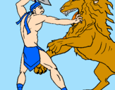 Disegno Gladiatore contro un leone pitturato su matteo