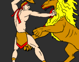 Disegno Gladiatore contro un leone pitturato su DIEGOALONSO