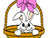 Disegno Coniglietto nella cesta  pitturato su sasha