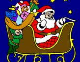 Disegno Babbo Natale alla guida della sua slitta pitturato su vv