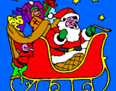 Disegno Babbo Natale alla guida della sua slitta pitturato su sofana