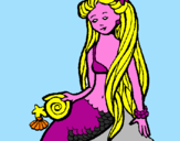 Disegno Sirena con la conchiglia  pitturato su alice