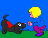 Disegno Bambina che gioca con il cagnolino  pitturato su Giuseppe6