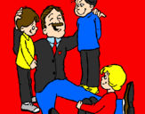 Disegno Papà con i suoi 3 figli  pitturato su VINCENZO