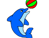 Disegno Delfino con una palla  pitturato su sandy