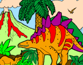 Disegno Famiglia di Tuojiangosaurus  pitturato su ettore