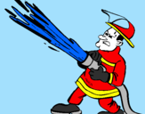 Disegno Pompiere con idrante  pitturato su piero