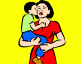 Disegno Bacio materno  pitturato su lorenzo