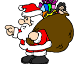 Disegno Babbo Natale e il suo sacco di regali  pitturato su marco aurora