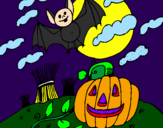 Disegno Halloween paesaggio pitturato su ricky