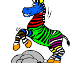 Disegno Zebra che salta sulle pietre  pitturato su rosa