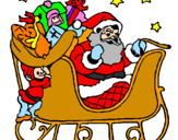 Disegno Babbo Natale alla guida della sua slitta pitturato su edoardo