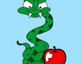 Disegno Serpente con la mela  pitturato su nicole