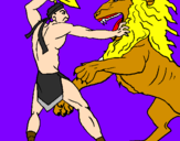 Disegno Gladiatore contro un leone pitturato su pippo